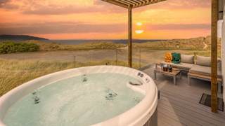The hot tub at our stunning accommodation at our holiday park St Ives Bay with stunning sea views.