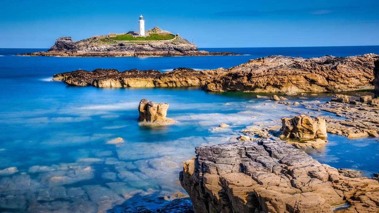 Beautiful Godrevy Lighthouse located in Cornwall near St Ives Bay.