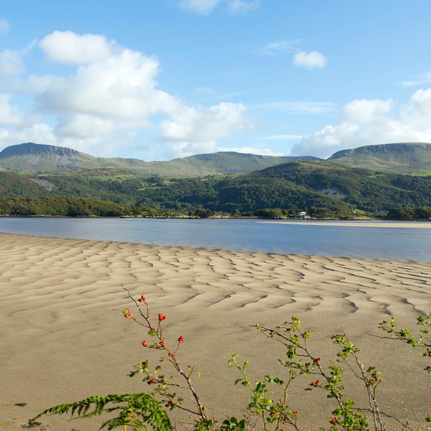 A view of the beach with direct access from Barmouth Bay Holiday Park.