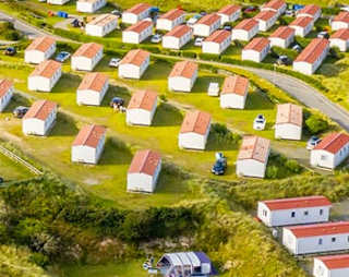 An aerial view over one of our static caravan parks in St Ives Bay.