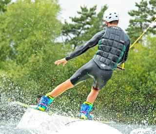A male enjoying some watersports at the New Forest Water Park.
