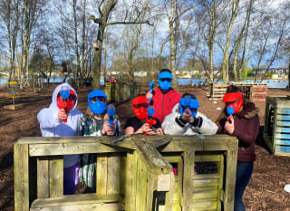 A group of people taking part in our awesome on-site activity, Gel Blasters. Book your space today! image