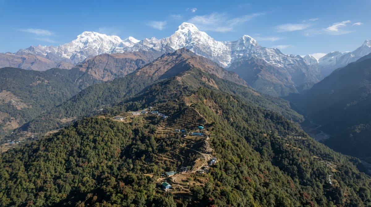 Aerial view of the Mardi Himal Trek and Annapurna range