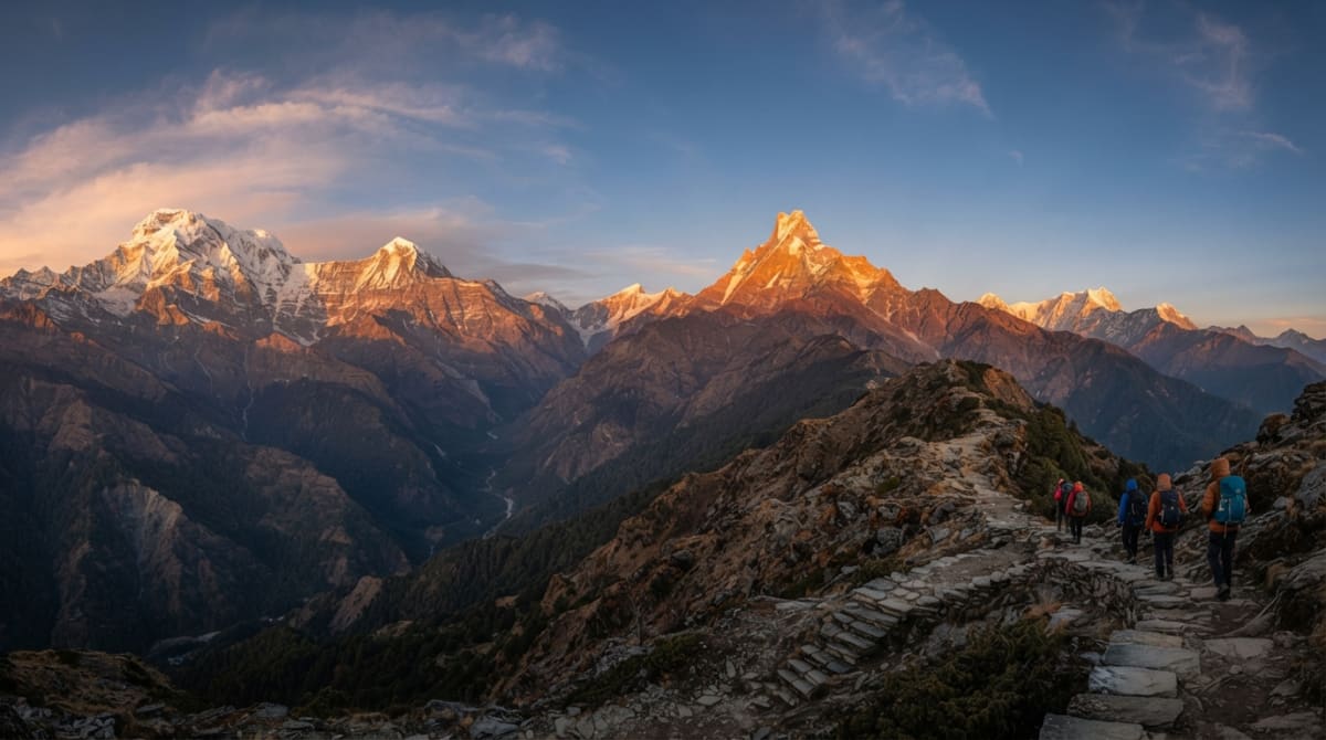 Panorama of Annapurna South and Machhapuchhre from High Camp