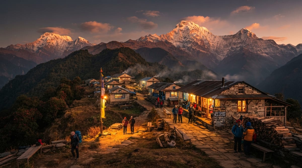 Sunset view from Low Camp on the Mardi Himal Trek