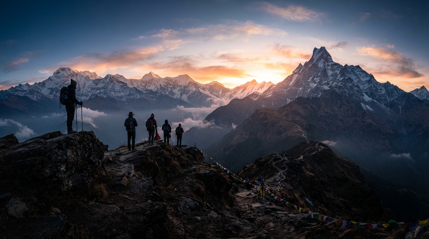  Sunrise panorama from Mardi Himal View Point with Annapurna and Machhapuchhre peaks
