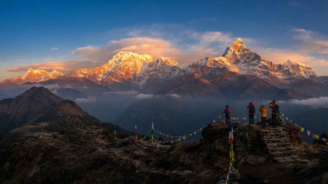 Sunrise view from Mardi Himal Base Camp in Nepal