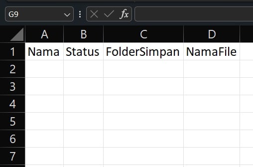 Tabel Nama, Status, FolderSimpan, NamaFile