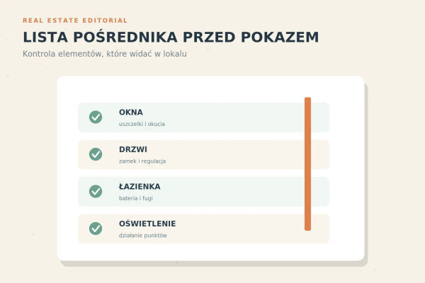 Lista pośrednika przed pokazem: okna, drzwi, armatura i oświetlenie