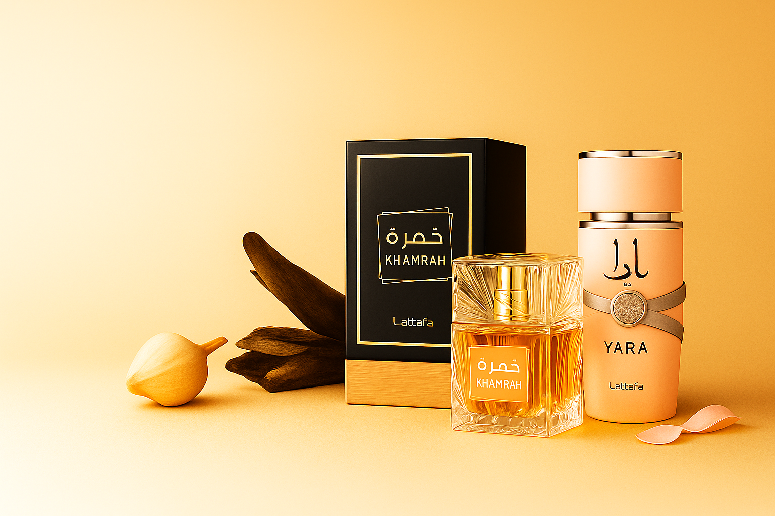 Golden perfume bottle with oriental background