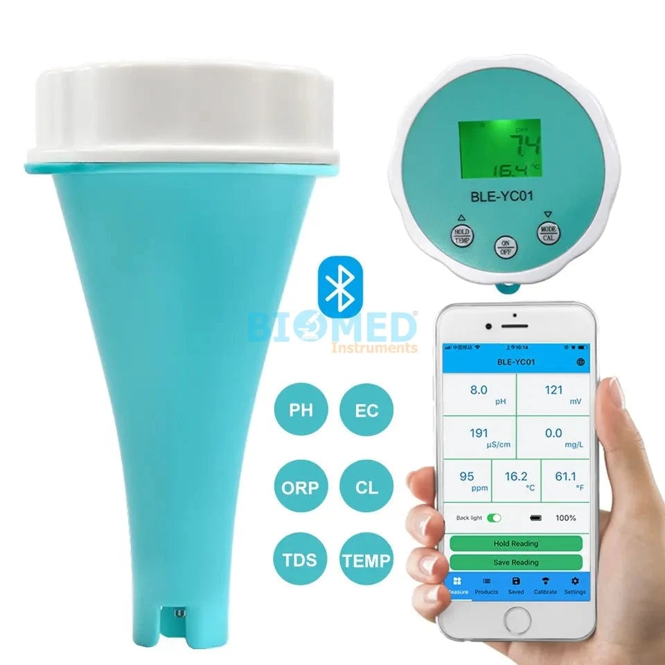 Medidor Flotante De Ph/Ec/Sal/Orp/Cl/Temp 6 En 1 Ec-Lab, Ble-Yc01 Smart App
