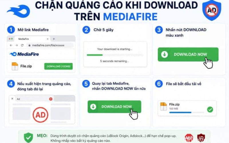 Chặn quảng cáo khi download trên Mediafire