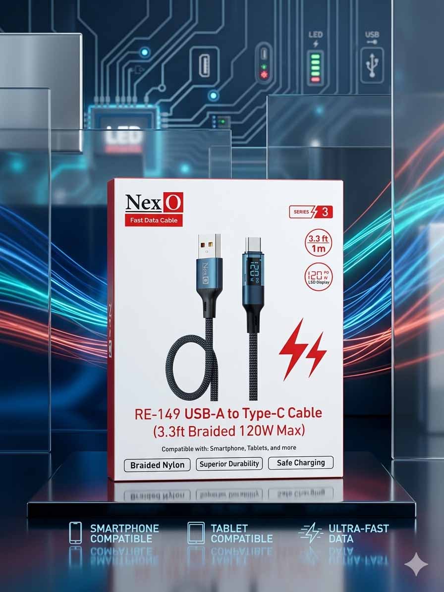 Nexo Re-149 USB (TYPE -C and Iphone) 120 W Data Cable