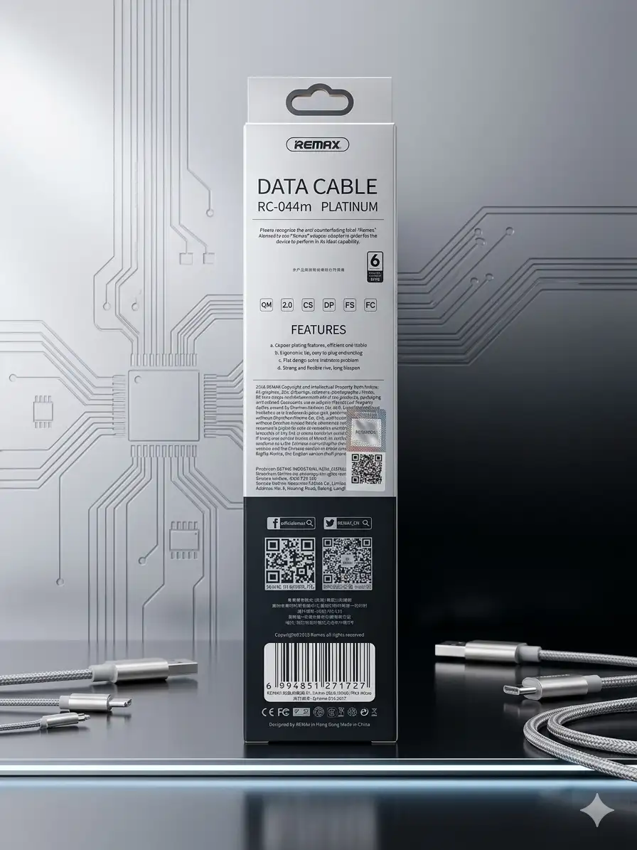 Remax Metal RC-044m platinum USb (Type B) Data Cable- Fast Charger