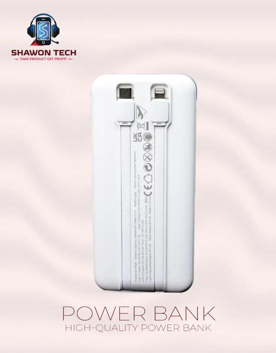 VEN-DENS VD-PB061 20000mAh 22.5W Power Bank with Built-in Cables