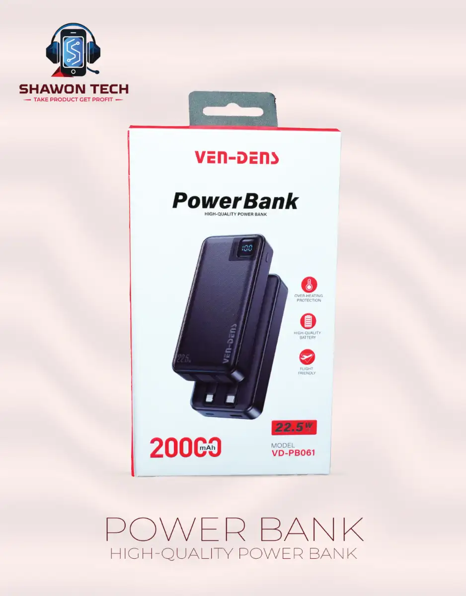 VEN-DENS VD-PB061 20000mAh 22.5W Power Bank with Built-in Cables
