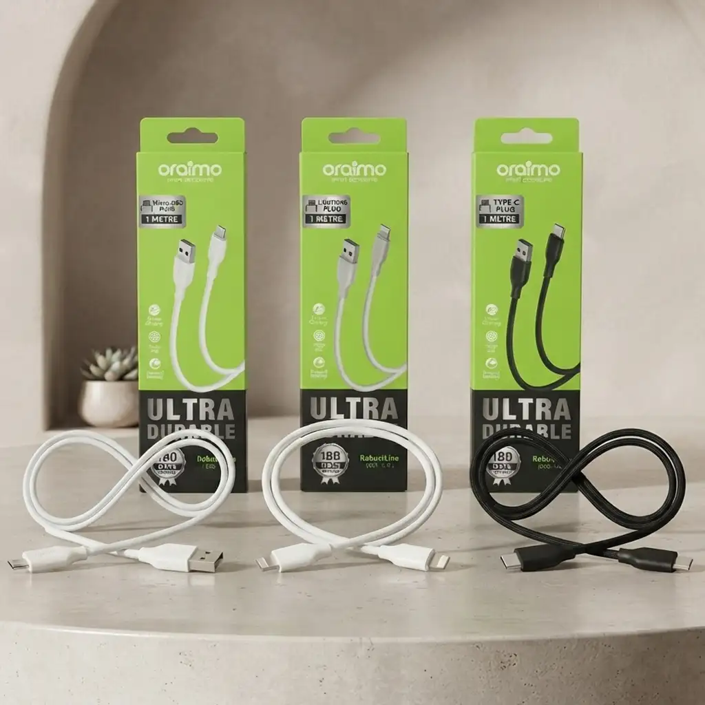 Oraimo 1 Meter Data Cable (Type C, Type B, I phone)