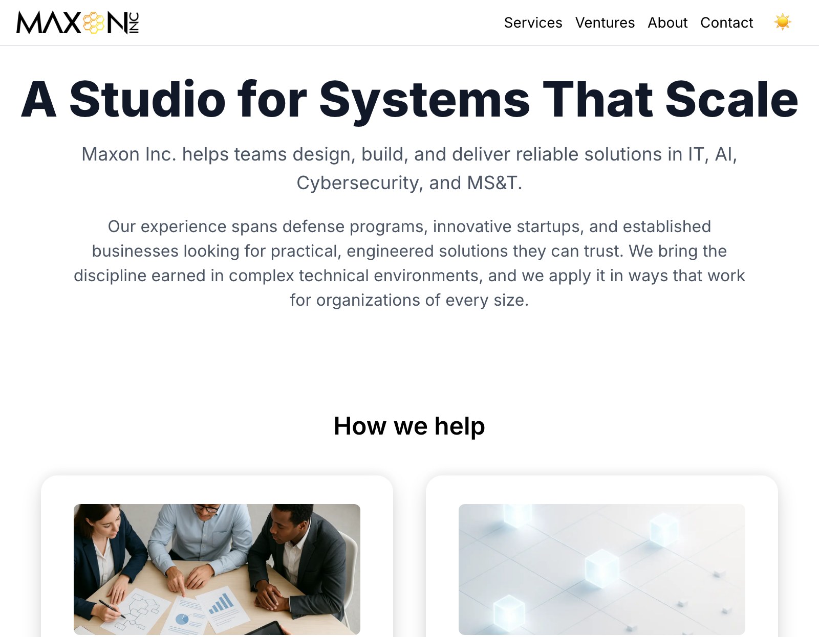 The maxoninc.co homepage.