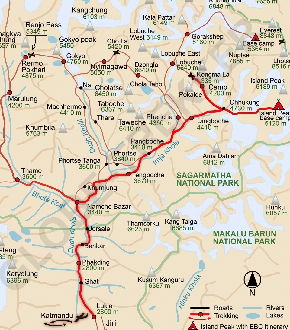 Route map for Island Peak with Everest Base Camp