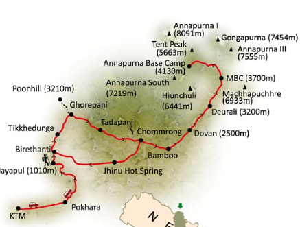 Route map for Annapurna Base Camp Trek