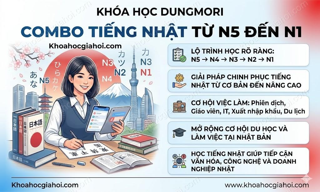Khóa Học Dungmori Combo Tiếng Nhật Từ N5 Đến N1