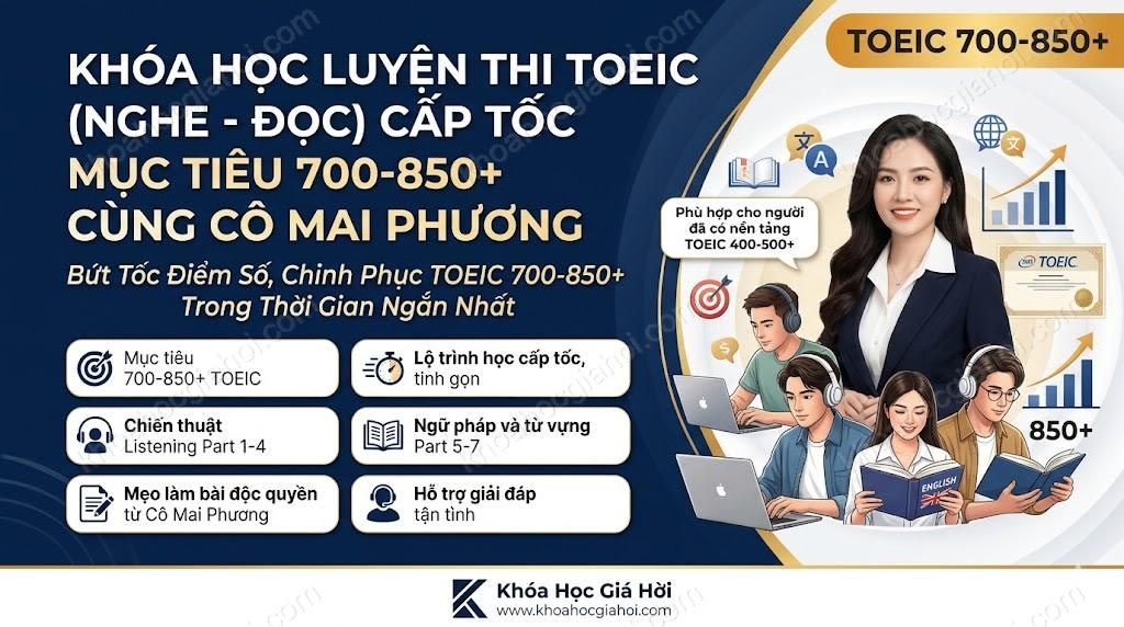 Khóa Học Luyện Thi Toeic (Nghe - Đọc) Cấp Tốc Mục Tiêu 700-850+ Cùng Cô Mai Phương