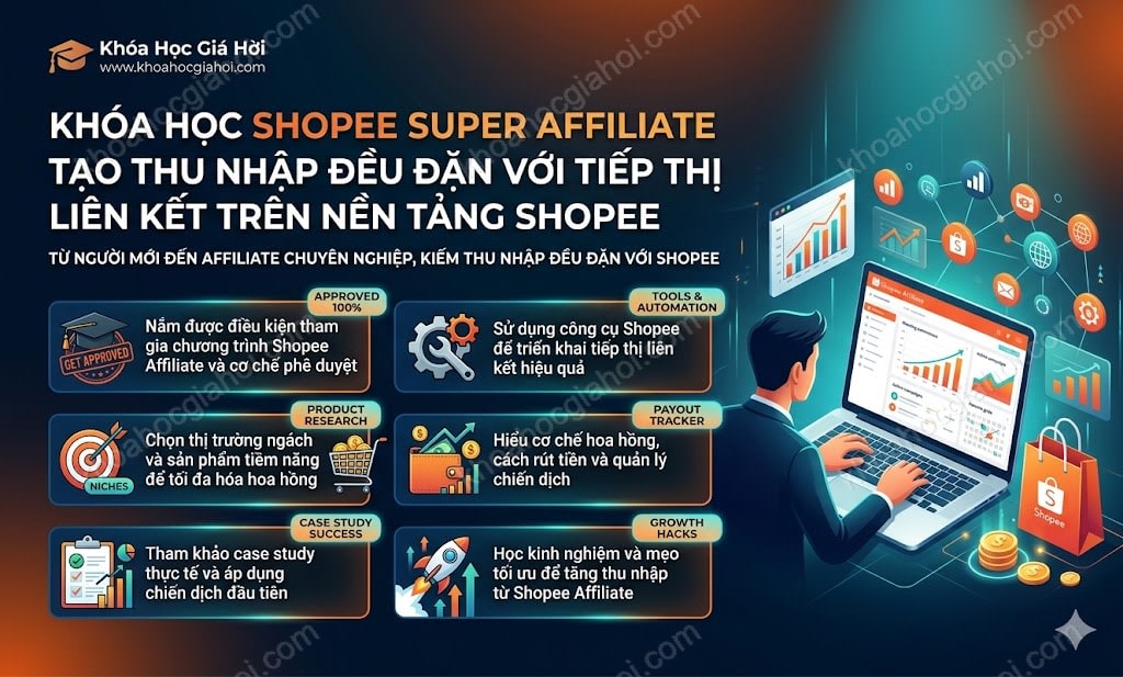 Khóa Học Shopee Super Affiliate Tạo Thu Nhập Đều Đặn Với Tiếp Thị Liên Kết Trên Nền Tảng Shopee