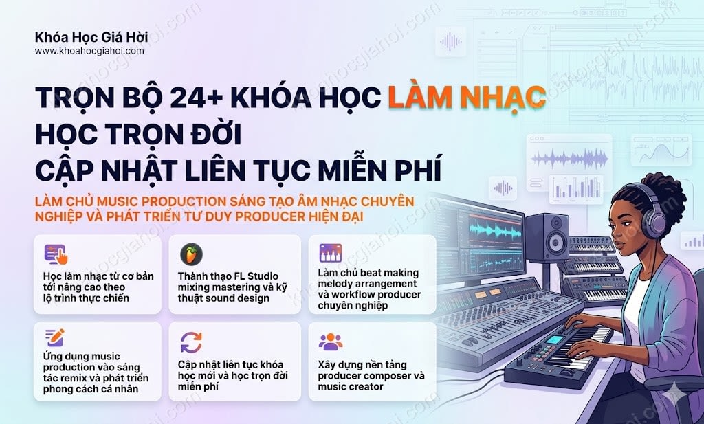 Trọn Bộ 24+ Khóa Học Làm Nhạc – Học Trọn Đời, Cập Nhật Liên Tục Miễn Phí