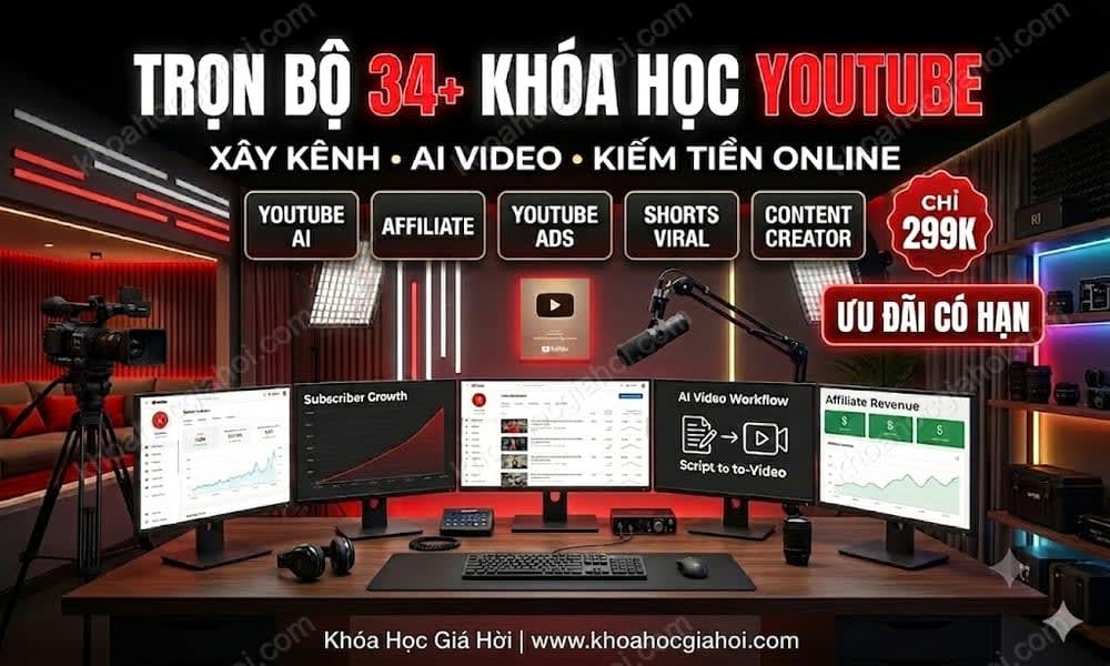Trọn Bộ 34+ Khóa Học Youtube – Học Trọn Đời, Cập Nhật Liên Tục Miễn Phí