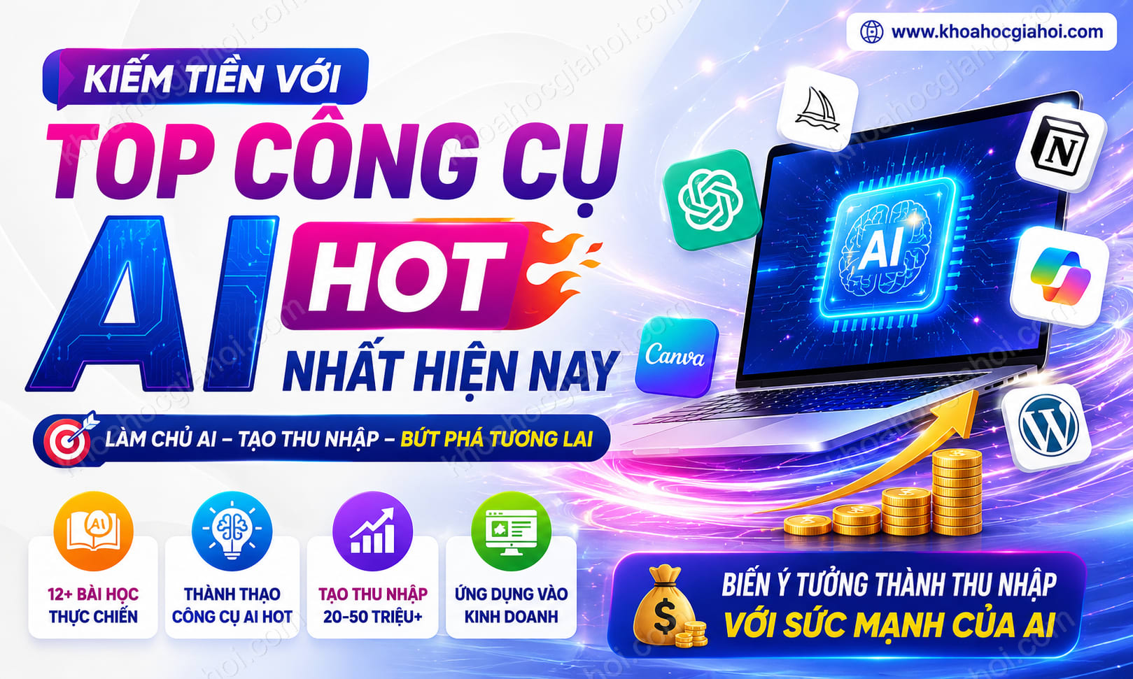 Khóa Học Kiếm Tiền Với Top Công Cụ AI Hot Nhất Hiện Nay