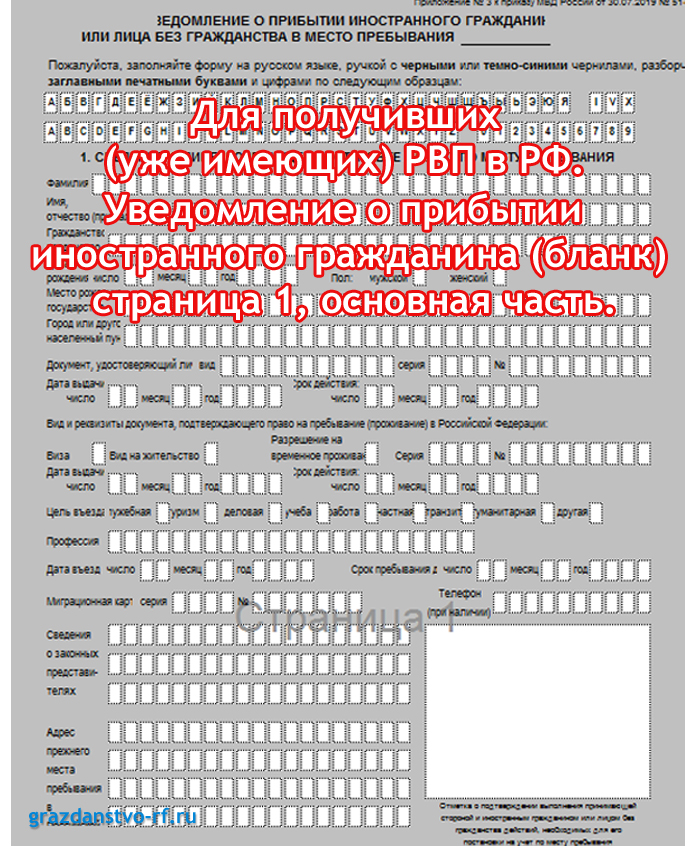 Образец заполнения бланка на регистрацию иностранного гражданина в россии