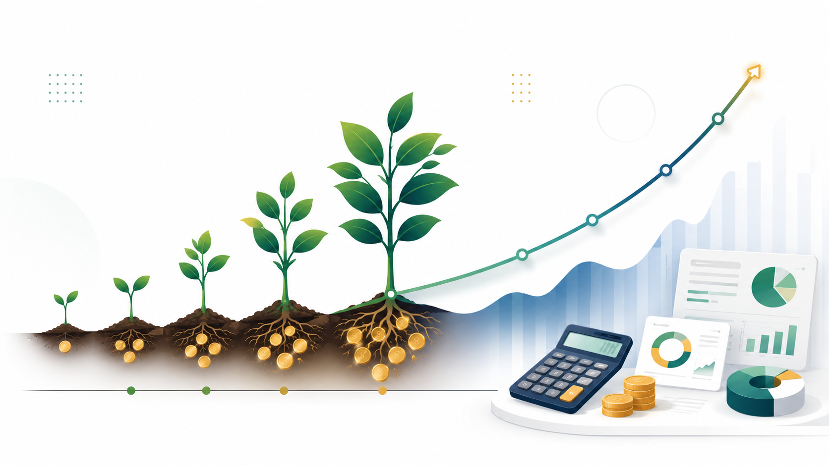 Illustration of a growing plant next to a rising line chart representing compound annual growth rate