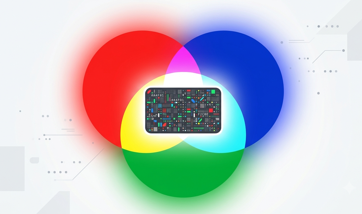 RGB channels to hex code diagram Diagram showing how red, green, and blue color channels combine into a six-digit hex code