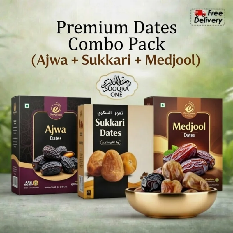 SOOQRA ONE Premium Dates Combo Pack 3KG – Ajwa Sukkari Medjool