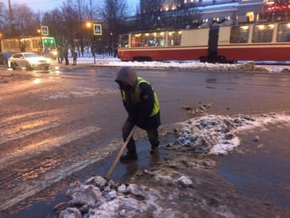 Тысяча дворников чистит Петербург от слякоти и луж