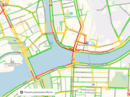 ТОП-5 пробок на дорогах Петербурга утром 25 декабря по версии «Яндекса»