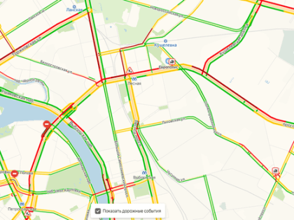 ТОП-5 пробок на дорогах Петербурга утром 17 декабря по версии «Яндекса»