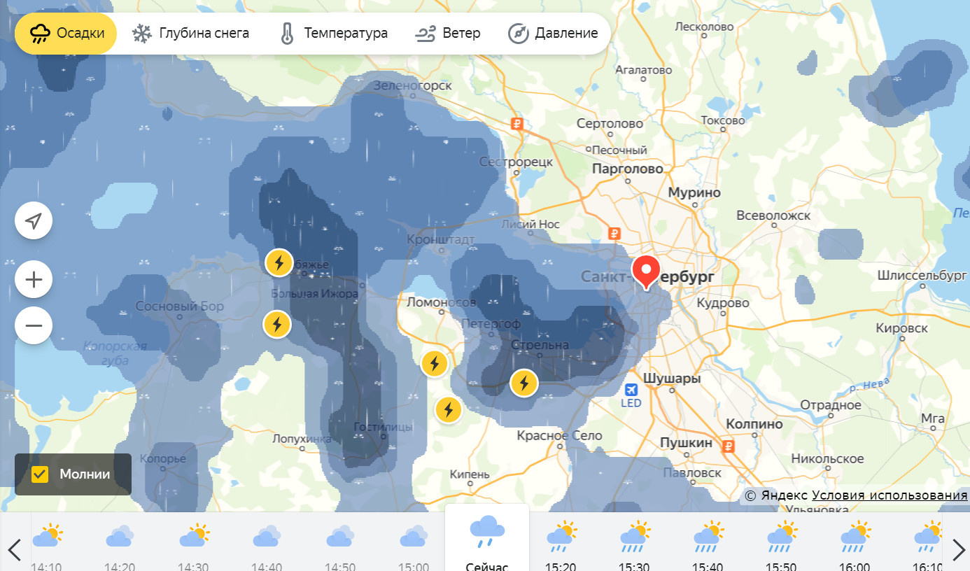 Погода питер карта осадков