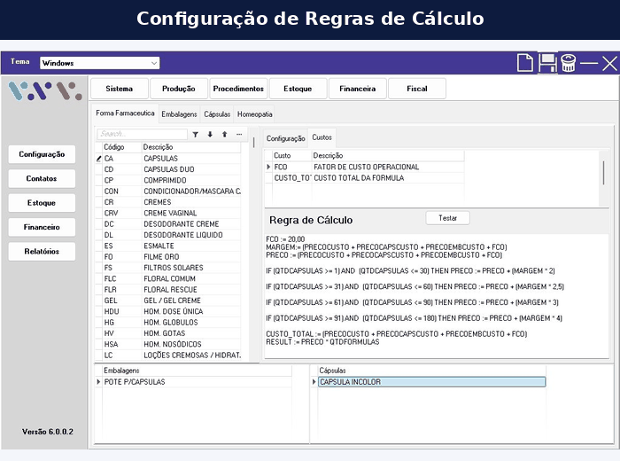 Demonstração de telas customizáveis: configuração de regras de cálculo, ficha de pesagem e comprovante do pedido