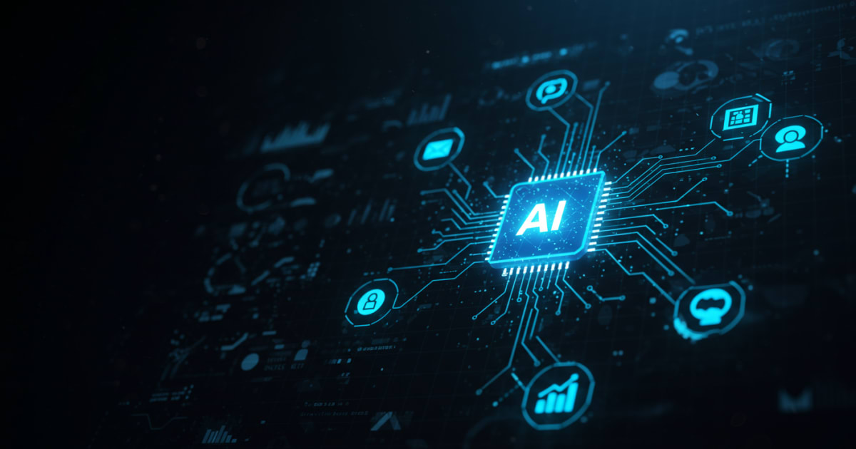 Mano de robot y mano humana se tocan sobre una interfaz digital, ilustrando la automatización del marketing con IA.