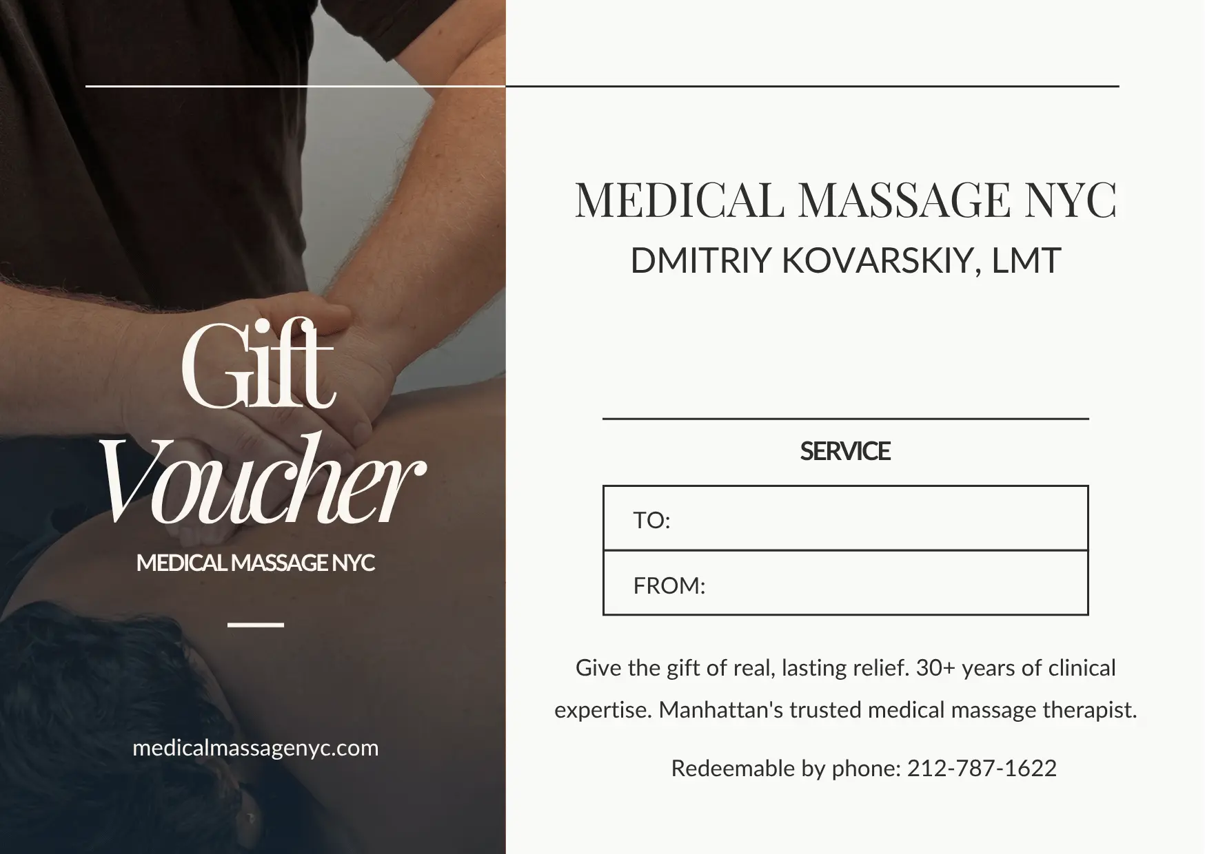 Medical Massage NYC Gift Certificate — Dmitriy Kovarskiy, LMT