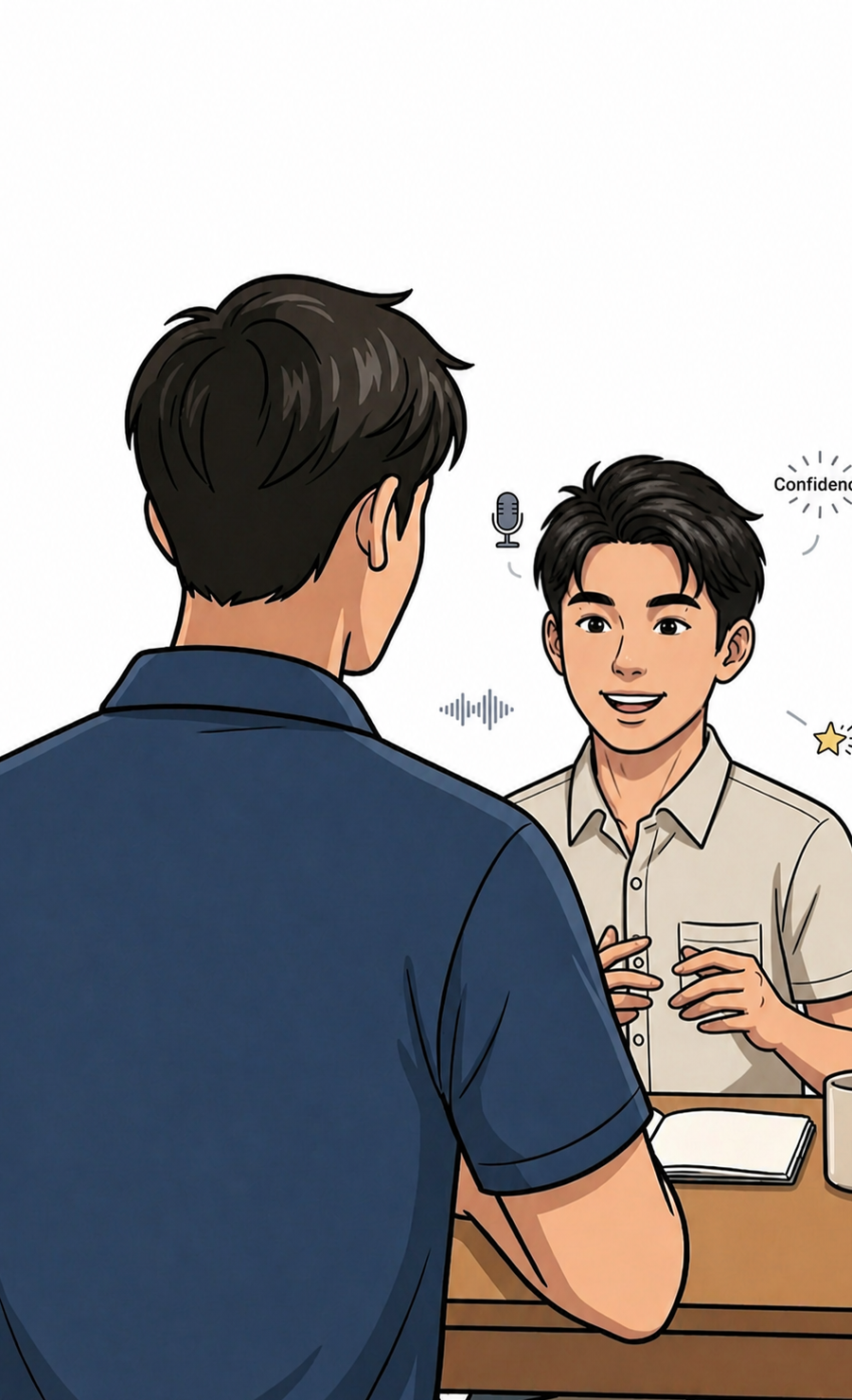 Illustration of onsite one-on-one English practice with a native coach.