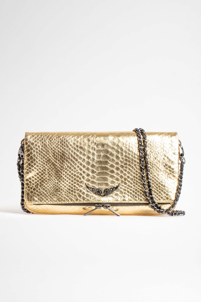 Zadig & Voltaire Rock Nano Metal Bag In Gold Calfskin in Yellow