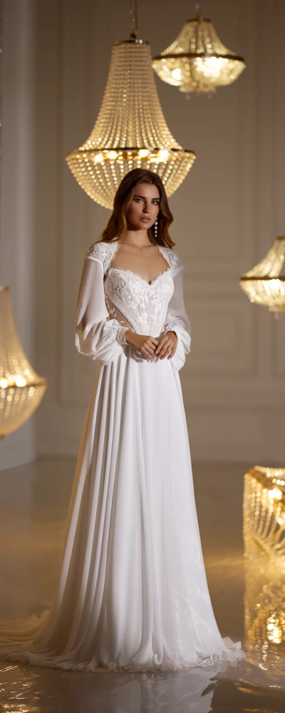 Robe de mariée Dove style bohème chic avec manches longues amovibles - Monica Mariage Toulouse