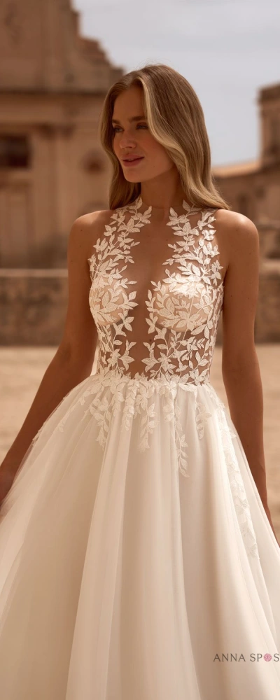 Robe de mariée princesse Banta avec bustier illusion - Monica Mariage Toulouse