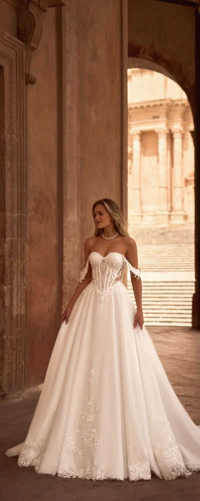 Robe de mariée princesse épaules dénudées corset transparent en showroom privé