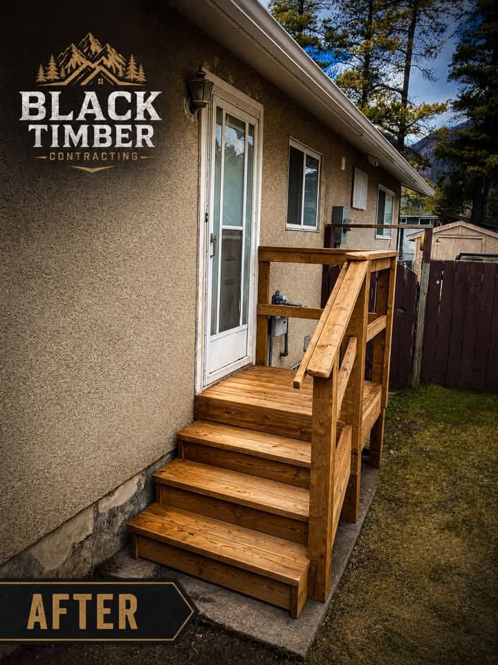After — Rotted Entry Stairs with Deck → Custom Cedar Stairs