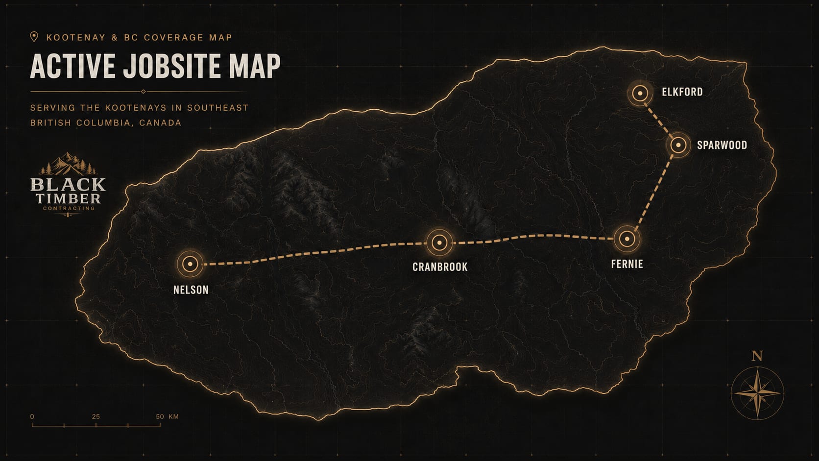Black Timber active jobsite map — Kootenays, British Columbia