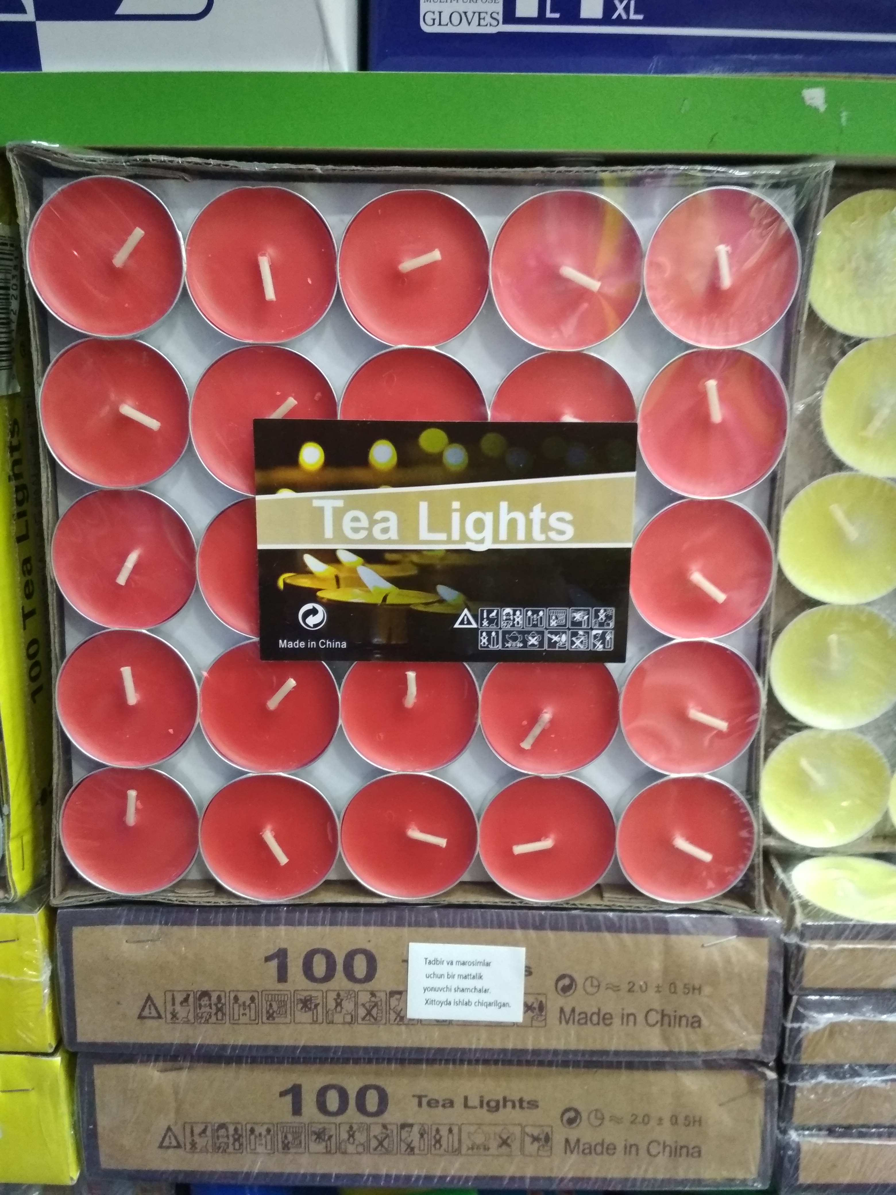 Hidsiz parafinli choy shamlari, 100 dona, qizil rangli - Tea Lights — Paketlar