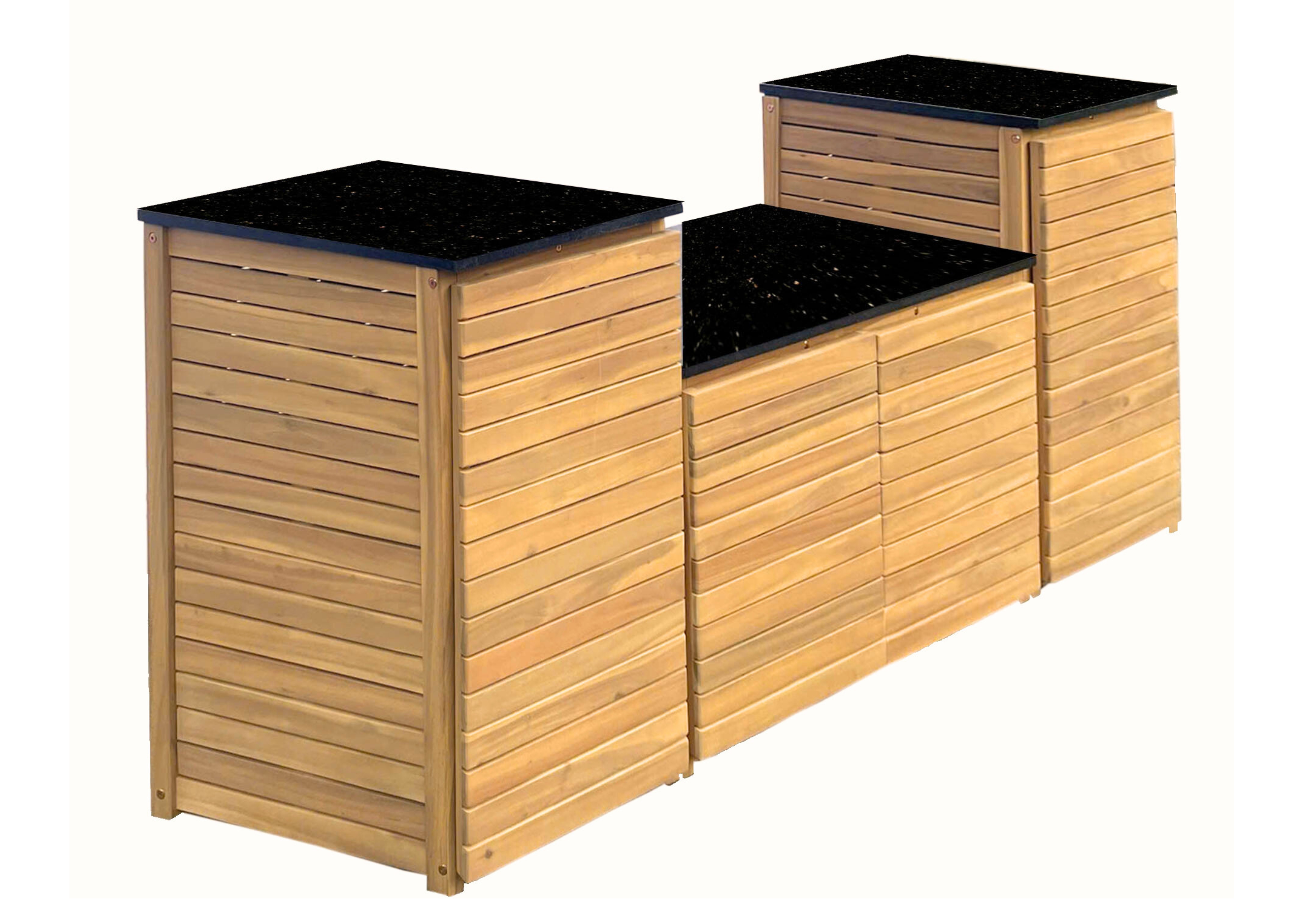 3-Pcs Acacia Kitchen Cabinet Set with Granite Countertop